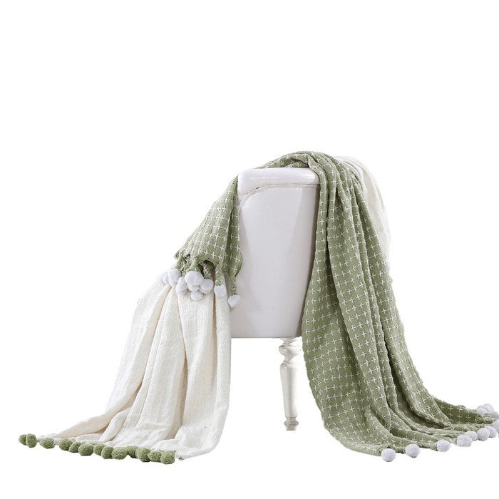 Verona Cross Stitched Cotton Throw The Urban Port, Set of 2, Green and White
