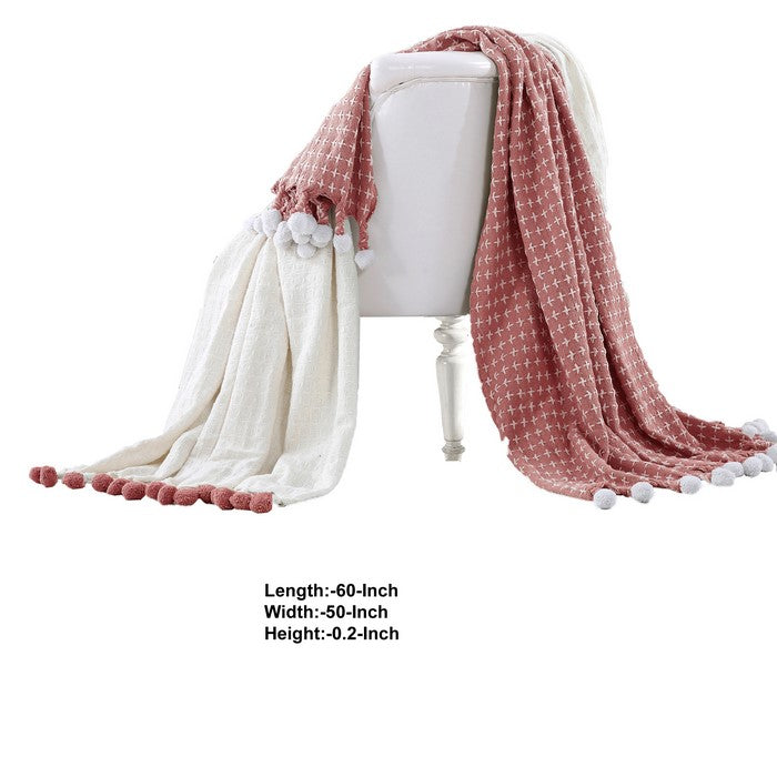 Verona Cross Stitched Cotton Throw The Urban Port, Set of 2, Red and White