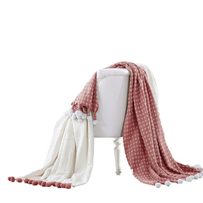 Verona Cross Stitched Cotton Throw The Urban Port, Set of 2, Red and White