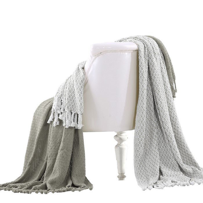 Amalfi Cotton Throw with Mosaic Pattern The Urban Port, Set of 2, Gray and White