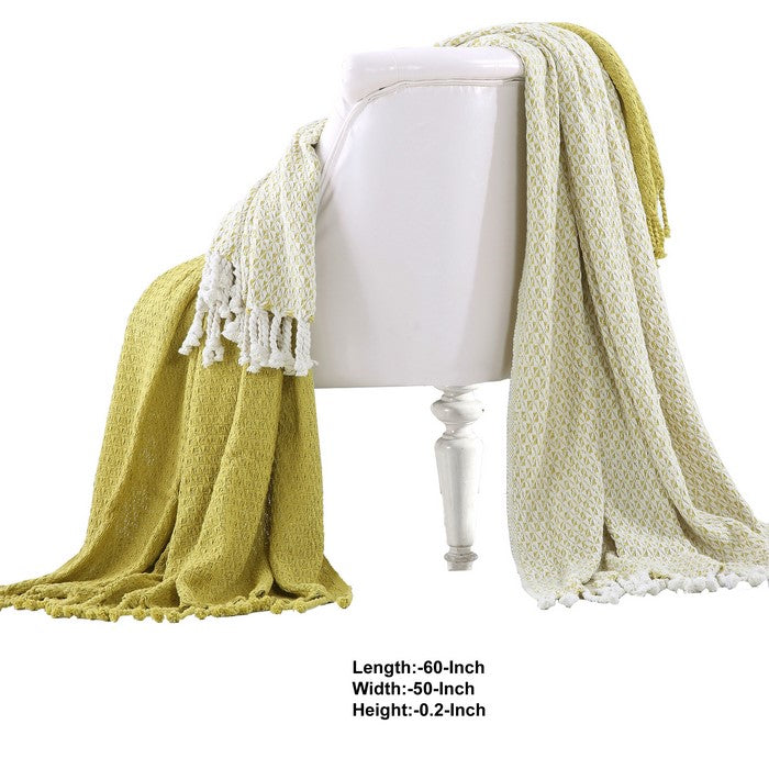 Amalfi Cotton Throw with Mosaic Pattern The Urban Port, Set of 2, Green and White