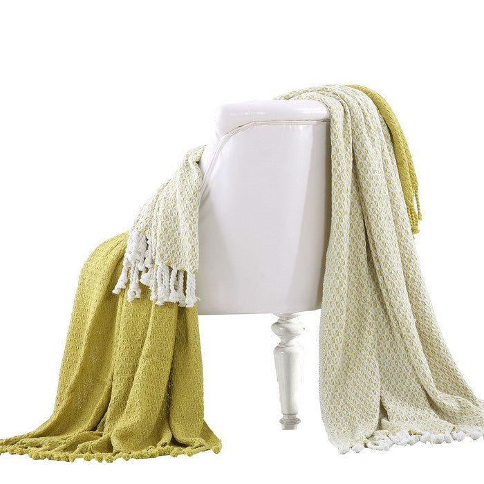 Amalfi Cotton Throw with Mosaic Pattern The Urban Port, Set of 2, Green and White