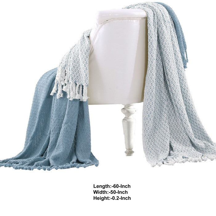 Amalfi Cotton Throw with Mosaic Pattern The Urban Port, Set of 2, Blue and White