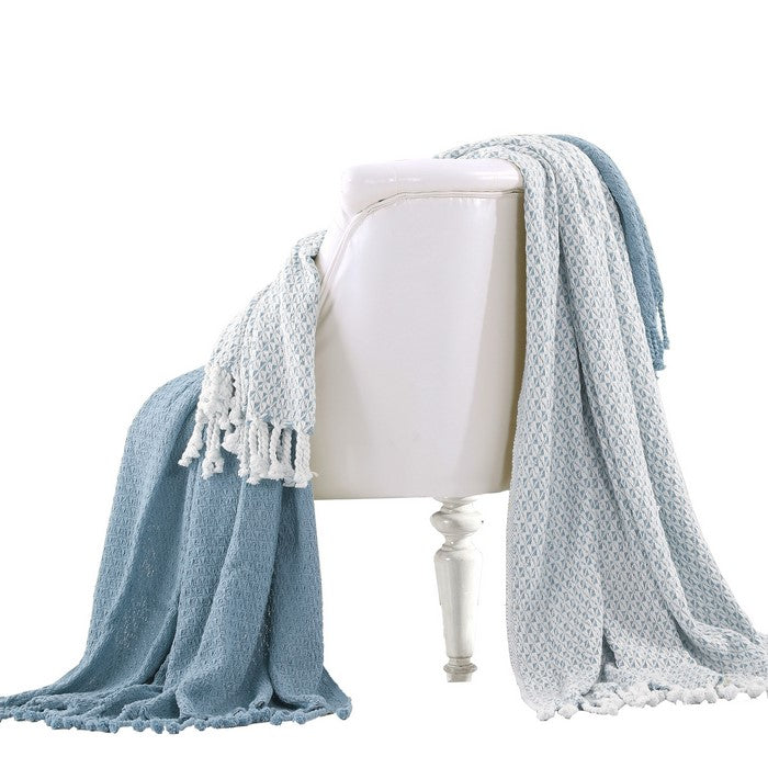 Amalfi Cotton Throw with Mosaic Pattern The Urban Port, Set of 2, Blue and White