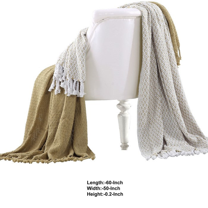 Amalfi Cotton Throw with Mosaic Pattern The Urban Port, Set of 2, Brown and White