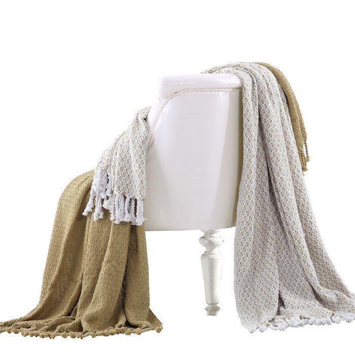 Amalfi Cotton Throw with Mosaic Pattern The Urban Port, Set of 2, Brown and White