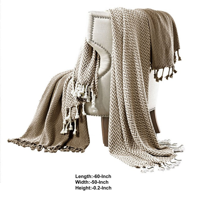 Calabria Herringbone Cotton Throw The Urban Port, Set of 2, Brown and White