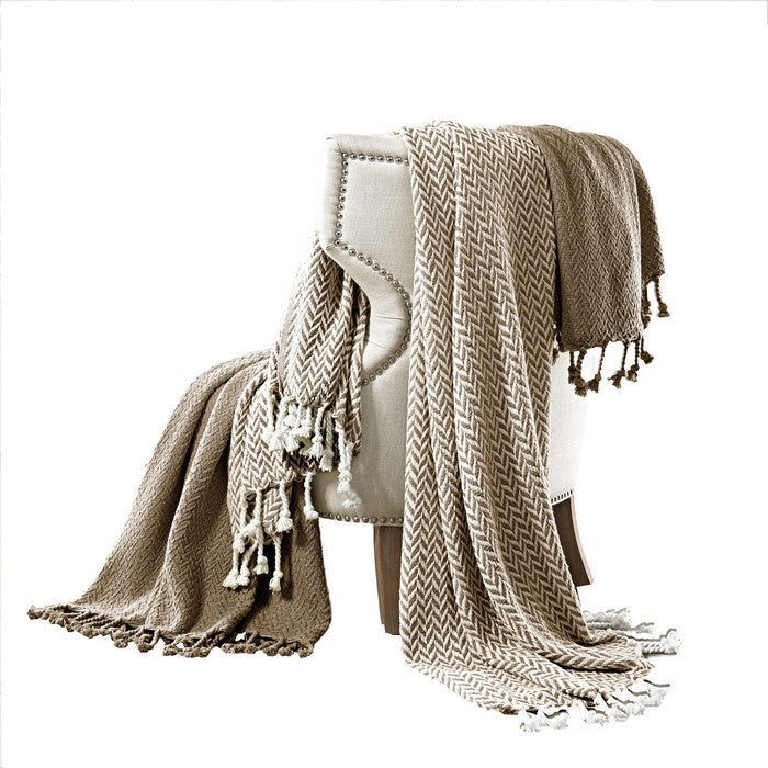 Calabria Herringbone Cotton Throw The Urban Port, Set of 2, Brown and White