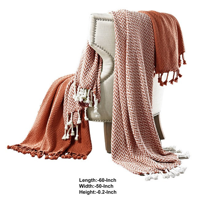 Calabria Herringbone Cotton Throw The Urban Port, Set of 2, Red and White
