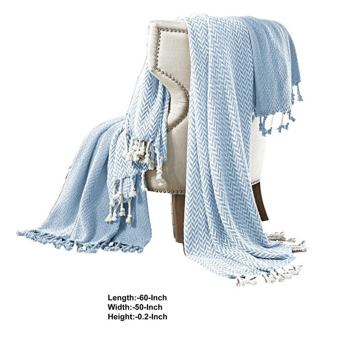 Calabria Herringbone Cotton Throw The Urban Port, Set of 2, Denim Blue and White