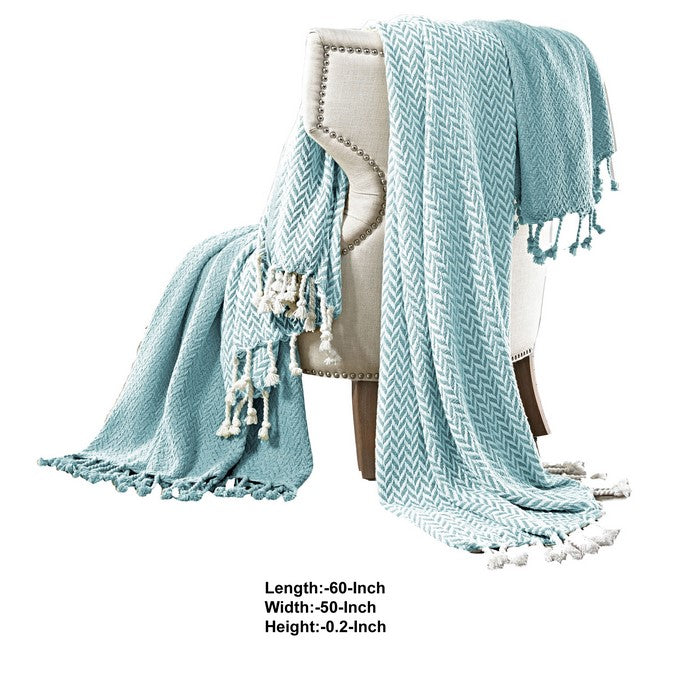 Calabria Herringbone Cotton Throw The Urban Port, Set of 2, Aqua Blue and White
