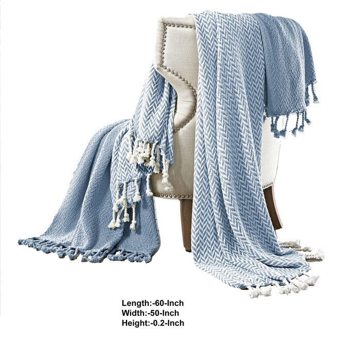 Calabria Herringbone Cotton Throw The Urban Port, Set of 2, Blue and White