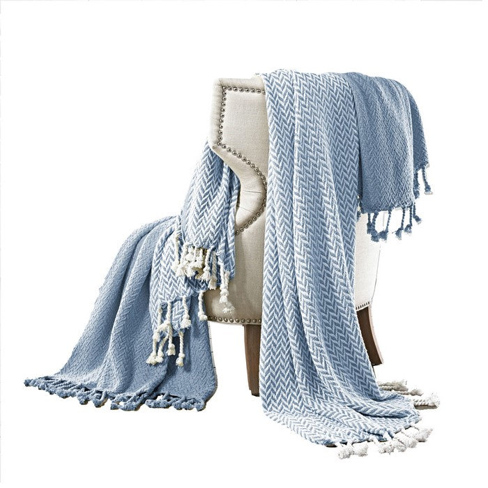 Calabria Herringbone Cotton Throw The Urban Port, Set of 2, Blue and White