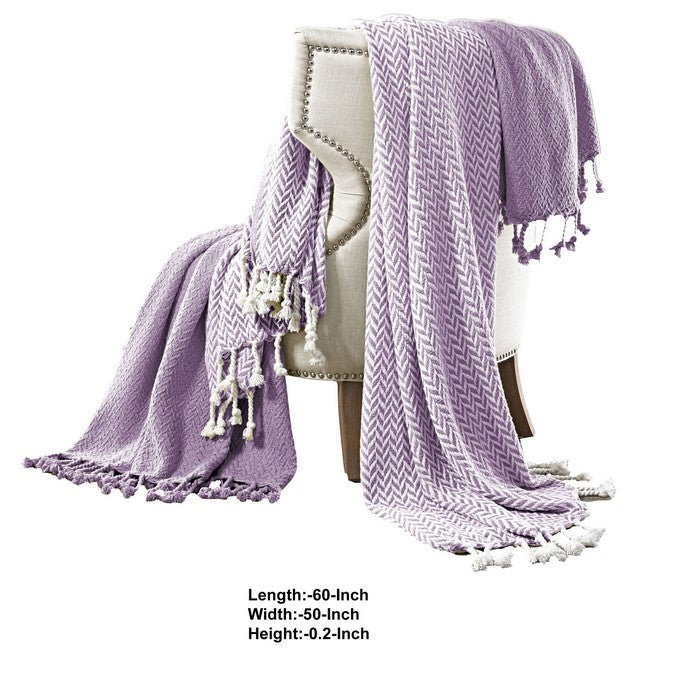 Calabria Herringbone Cotton Throw The Urban Port, Set of 2, Purple and White