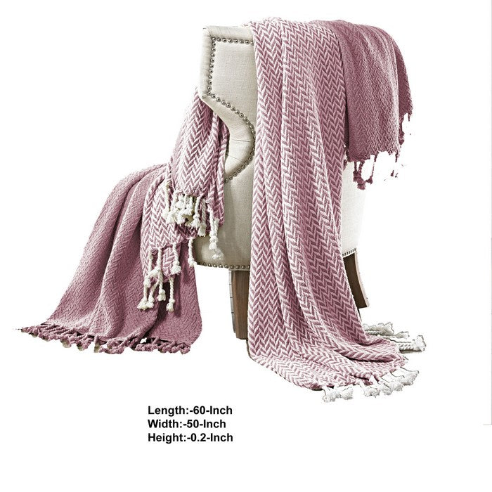Calabria Herringbone Cotton Throw The Urban Port, Set of 2, Pink and White