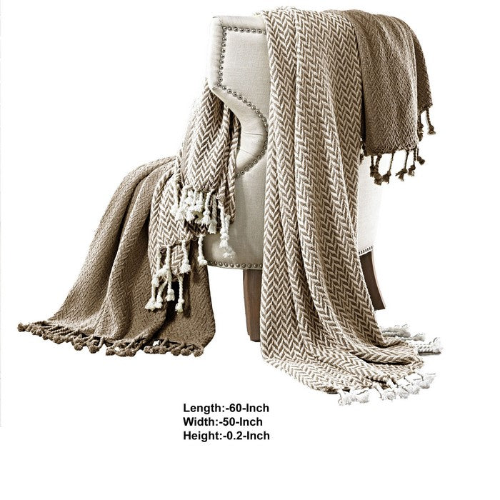 Montgeron Herringbone Cotton Throw The Urban Port, Set of 2, Brown and White
