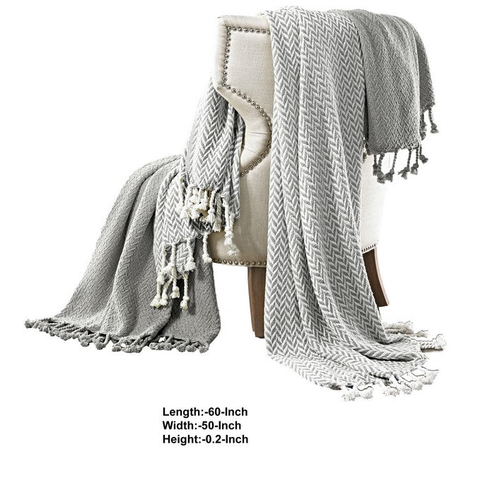 Montgeron Herringbone Cotton Throw The Urban Port, Set of 2, Gray and White