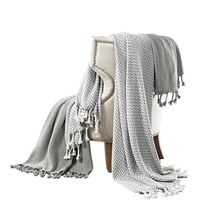 Montgeron Herringbone Cotton Throw The Urban Port, Set of 2, Gray and White