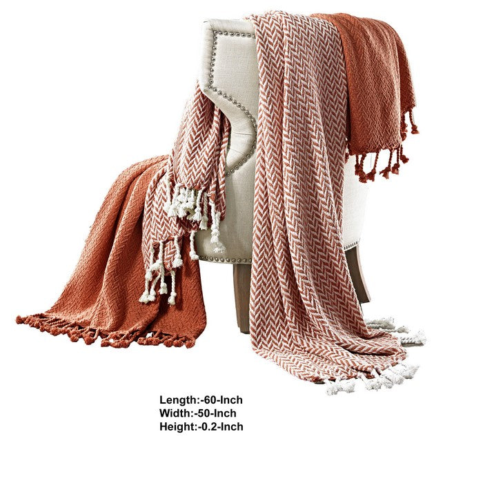 Montgeron Herringbone Cotton Throw The Urban Port, Set of 2, Red and White