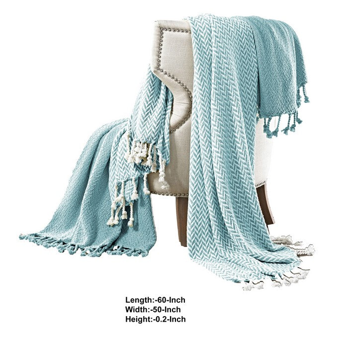 Montgeron Herringbone Cotton Throw The Urban Port, Set of 2, Aqua Blue and White