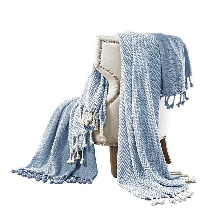 Montgeron Herringbone Throw The Urban Port, Set of 2, Blue and White