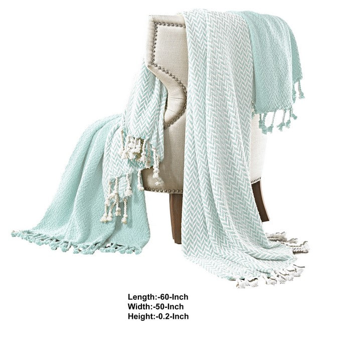 Montgeron Herringbone Cotton Throw The Urban Port, Set of 2, Sky Blue and White