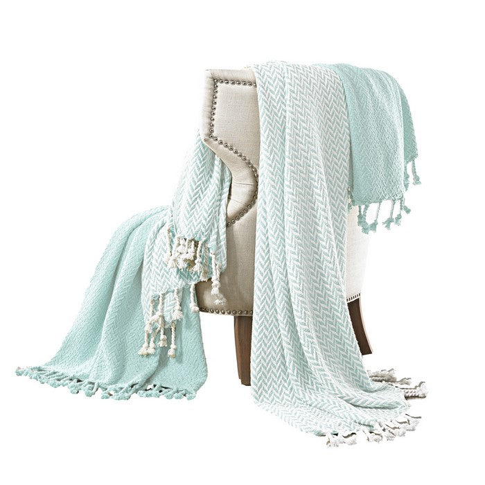 Montgeron Herringbone Cotton Throw The Urban Port, Set of 2, Sky Blue and White