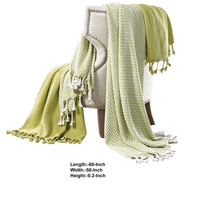 Montgeron Herringbone Cotton Throw The Urban Port, Set of 2, Green and White