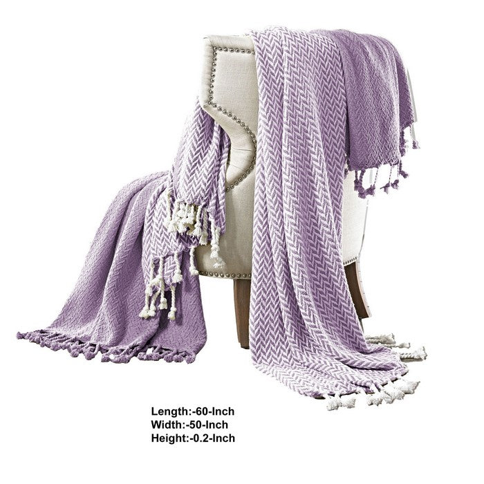 Montgeron Herringbone Cotton Throw The Urban Port, Set of 2, Purple and White
