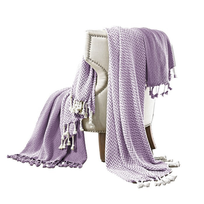 Montgeron Herringbone Cotton Throw The Urban Port, Set of 2, Purple and White