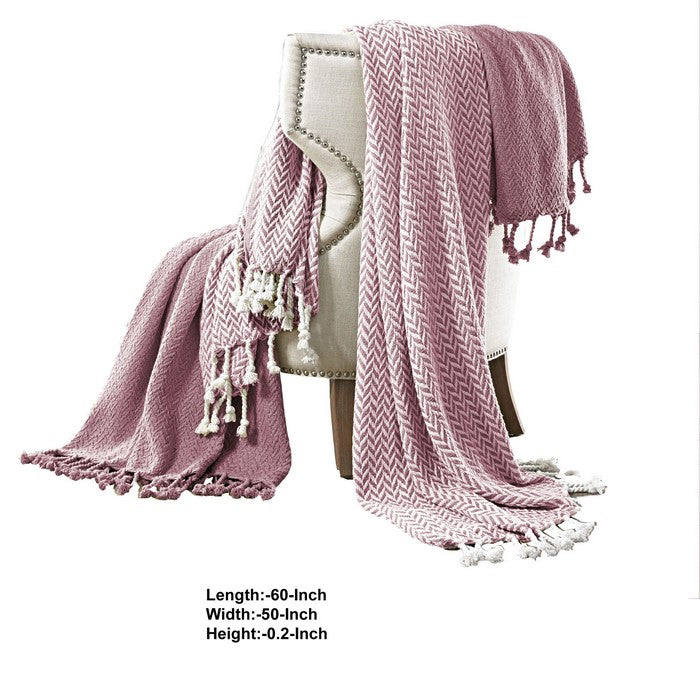 Montgeron Herringbone Cotton Throw The Urban Port, Set of 2, Pink and White