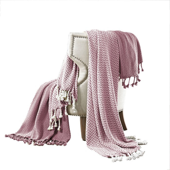 Montgeron Herringbone Cotton Throw The Urban Port, Set of 2, Pink and White