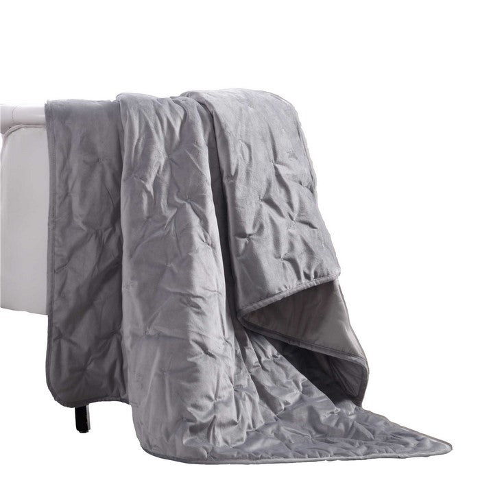 Rocamadour Faux Velvet Throw with Embroidered Details The Urban Port, Gray