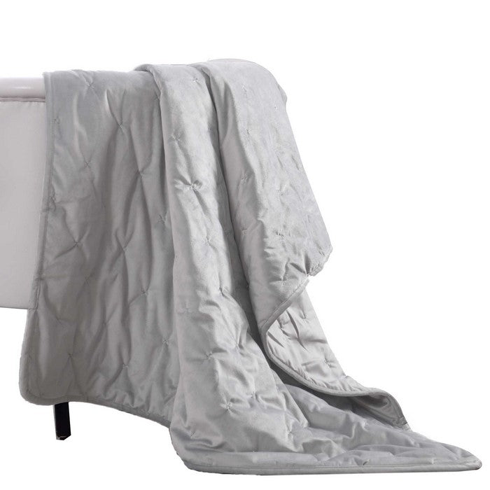 Ansouis Faux Velvet Throw with Cross Stitch Details The Urban Port, Silver