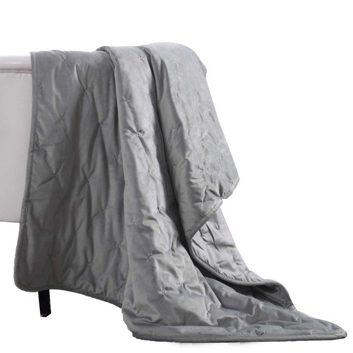 Ansouis Faux Velvet Throw with Cross Stitch Details The Urban Port, Gray