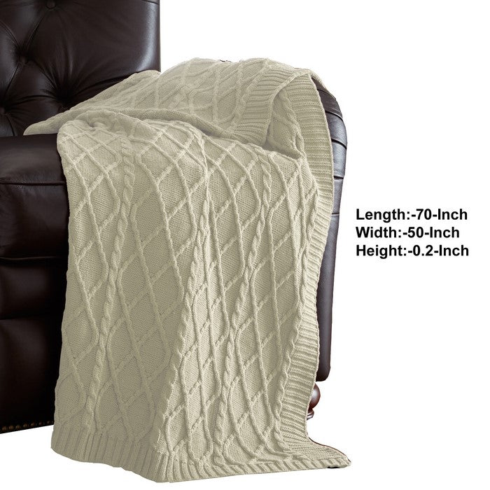 Creuse Cable Knitted Cotton Throw with Diamond Pattern The Urban Port, Cream