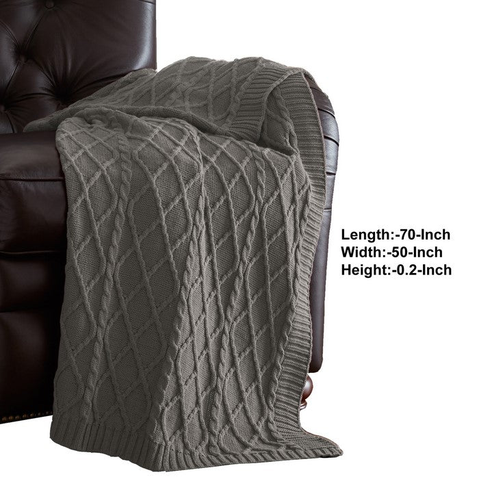 Creuse Cable Knitted Cotton Throw with Diamond Pattern The Urban Port, Gray