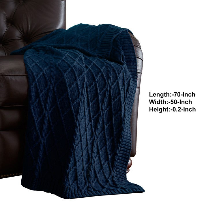 Creuse Cable Knitted Cotton Throw with Diamond Pattern The Urban Port, Teal Blue