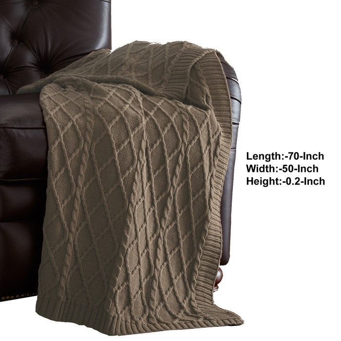 Creuse Cable Knitted Cotton Throw with Diamond Pattern The Urban Port, Taupe Brown