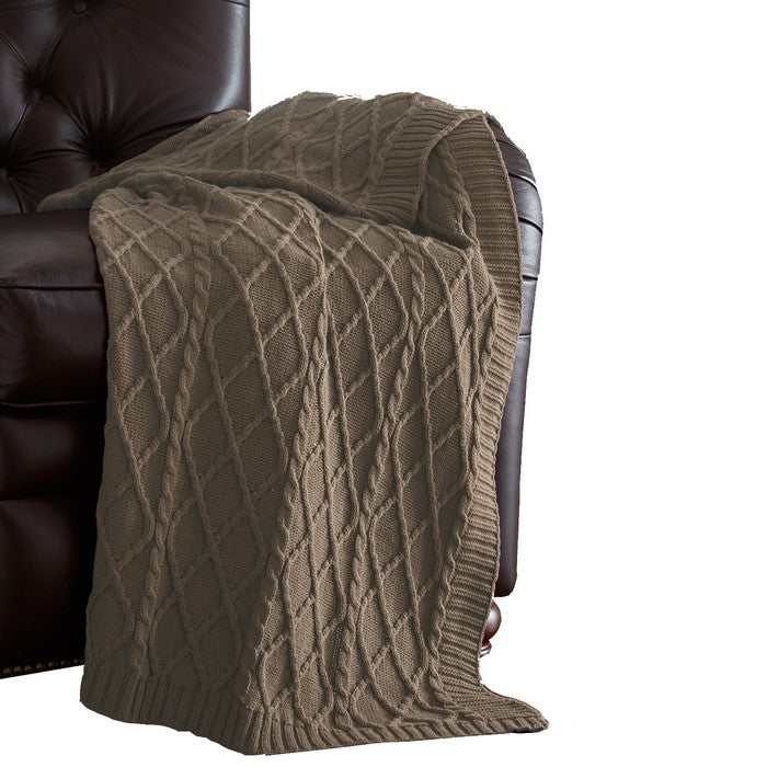Creuse Cable Knitted Cotton Throw with Diamond Pattern The Urban Port, Taupe Brown