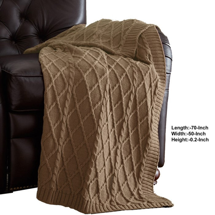 Creuse Cable Knitted Cotton Throw with Diamond Pattern The Urban Port, Brown