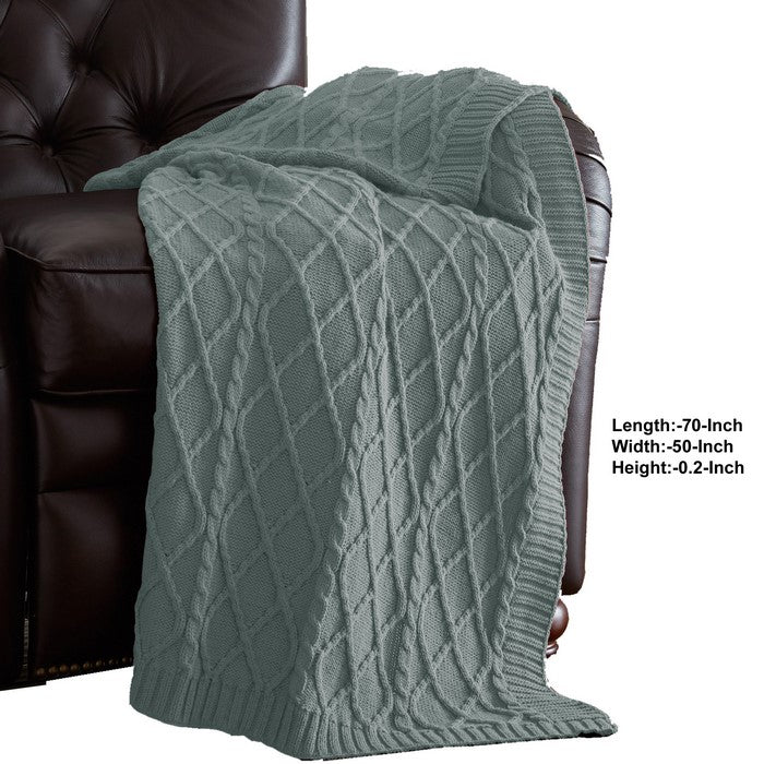 Creuse Cable Knitted Cotton Throw with Diamond Pattern The Urban Port, Olive Green