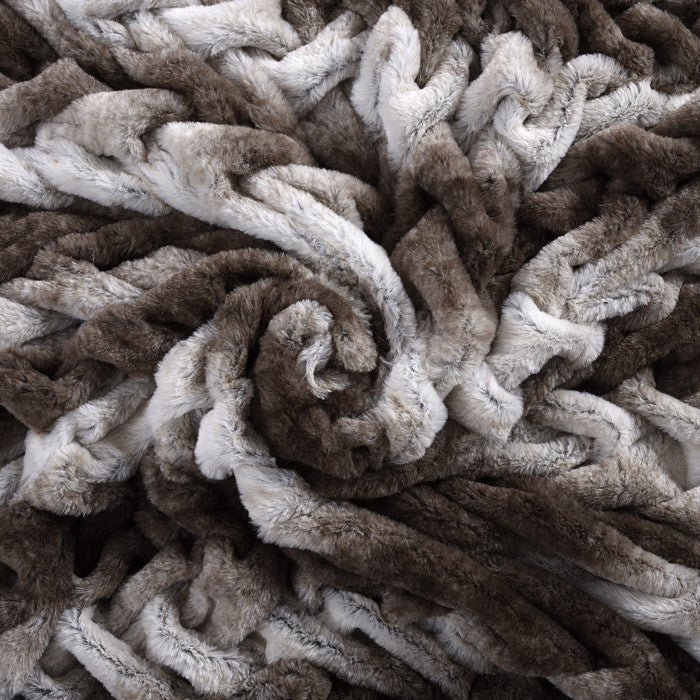 Eus Faux Fur Braided Reverse Flannel Throw The Urban Port, Brown and Gray