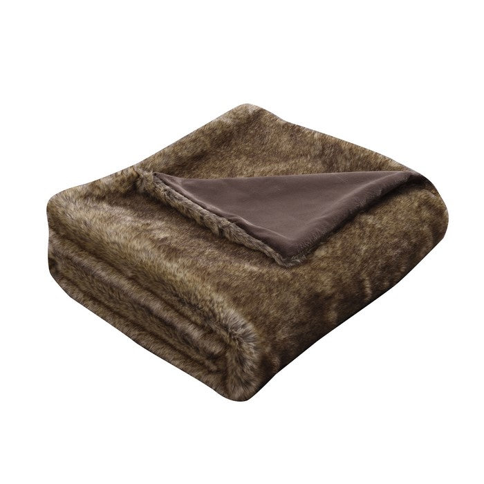 Eus Faux Fur Reverse Flannel Throw The Urban Port, Brown and Beige