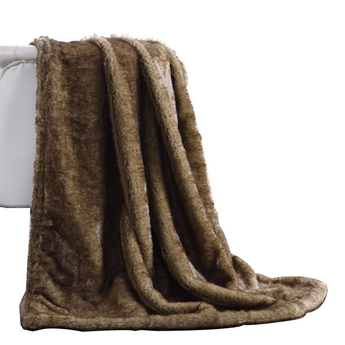 Eus Faux Fur Reverse Flannel Throw The Urban Port, Brown and Beige