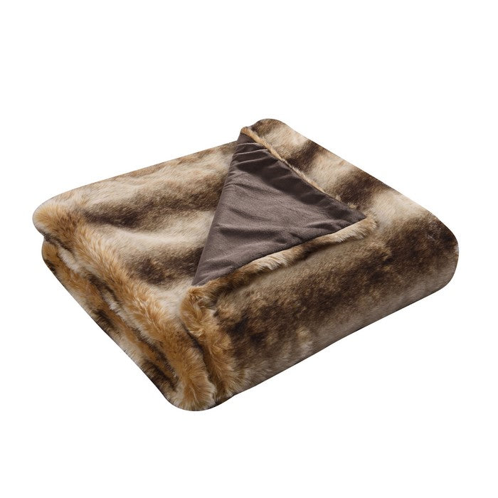 Eus Faux Fur Reverse Flannel Throw The Urban Port, Brown and Cream