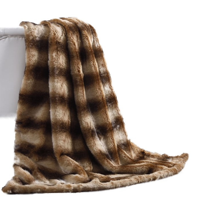 Eus Faux Fur Reverse Flannel Throw The Urban Port, Brown and Cream