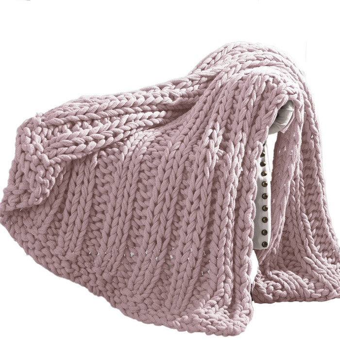 Dreux Acrylic Cable Knitted Chunky Throw The Urban Port, Pink