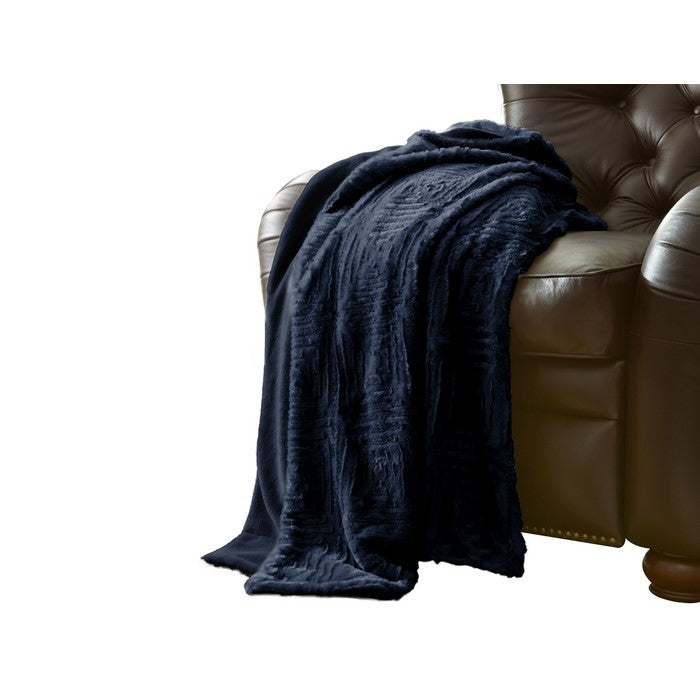 Treviso Faux Fur Throw with Fret Pattern The Urban Port, Blue