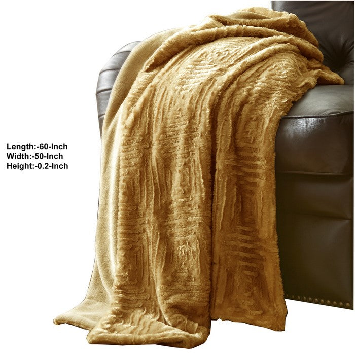 Treviso Faux Fur Throw with Fret Pattern The Urban Port, Yellow